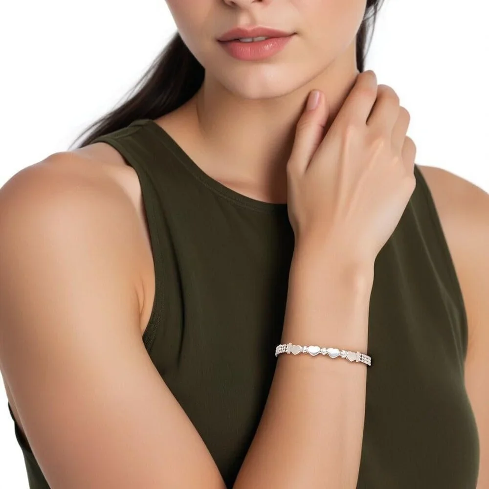 Sterling Silver Heart Bracelet Women Adjustable Infinity Link Jewelry Valentines